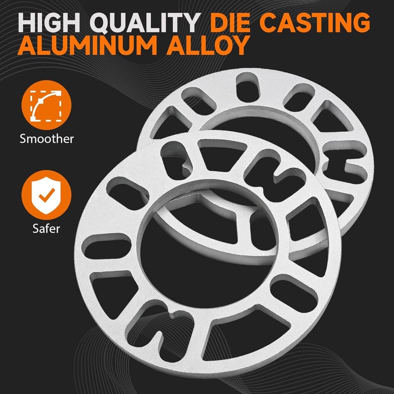 LUJIANI Store 4 Pack Universal Wheel Spacers, 0.39"(10mm) Die Cast Replacement Aluminum Spacer for 4 & 5 Lugs Wheels/Rims, Fits 98 to 120mm Multiple Bolt Pattern, 4x100, 4x108, 4x110, 5x114.3, 5x4.5, 5x120 - Image 3